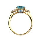 Star K Three 3 Stone 8mm Round Genuine Blue Topaz Trillion Engagement Promise Comfort fit Ring