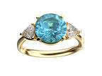 Star K Three 3 Stone 8mm Round Genuine Blue Topaz Trillion Engagement Promise Comfort fit Ring