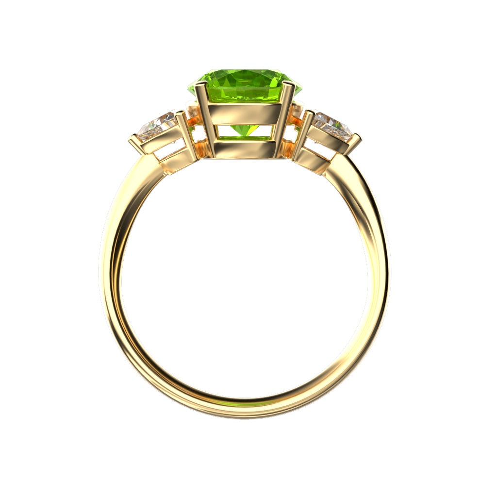 Star K Three 3 Stone 8mm Round Genuine Peridot Trillion Engagement Promise Comfort fit Ring