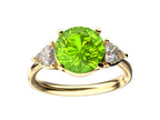 Star K Three 3 Stone 8mm Round Genuine Peridot Trillion Engagement Promise Comfort fit Ring