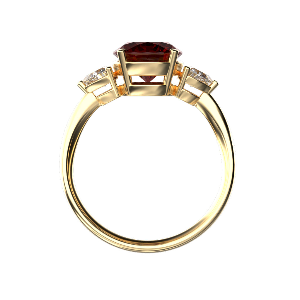 Star K Three 3 Stone 8mm Round Genuine Garnet Trillion Engagement Promise Comfort fit Ring