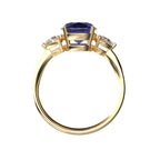 Star K Three 3 Stone 8mm Round Created Sapphire Trillion Engagement Promise Comfort fit Ring