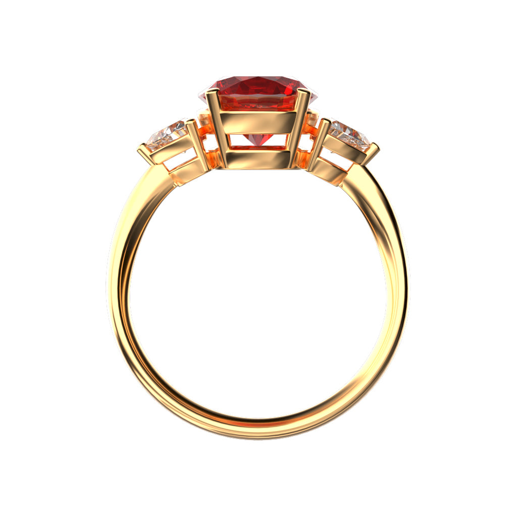 Star K Three 3 Stone 8mm Round Created Ruby Trillion Engagement Promise Comfort fit Ring
