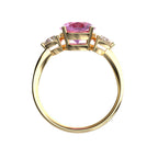 Star K Three 3 Stone 8mm Round Created Pink Sapphire Trillion Engagement Promise Comfort fit Ring