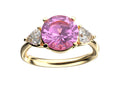 Star K Three 3 Stone 8mm Round Created Pink Sapphire Trillion Engagement Promise Comfort fit Ring