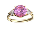 Star K Three 3 Stone 8mm Round Created Pink Sapphire Trillion Engagement Promise Comfort fit Ring