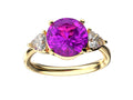 Star K Three 3 Stone 8mm Round Simulated Pink Tourmaline Trillion Engagement Promise Comfort fit Ring