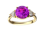 Star K Three 3 Stone 8mm Round Simulated Pink Tourmaline Trillion Engagement Promise Comfort fit Ring