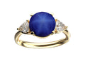 Star K Three 3 Stone 8mm Round Created Star Sapphire Trillion Engagement Promise Comfort fit Ring