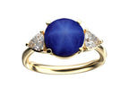 Star K Three 3 Stone 8mm Round Created Star Sapphire Trillion Engagement Promise Comfort fit Ring