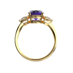 Star K Three 3 Stone 8mm Round Genuine Amethyst Trillion Engagement Promise Comfort fit Ring