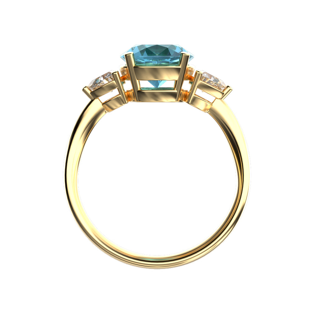 Star K Three 3 Stone 8mm Round Genuine Blue Topaz Trillion Engagement Promise Comfort fit Ring