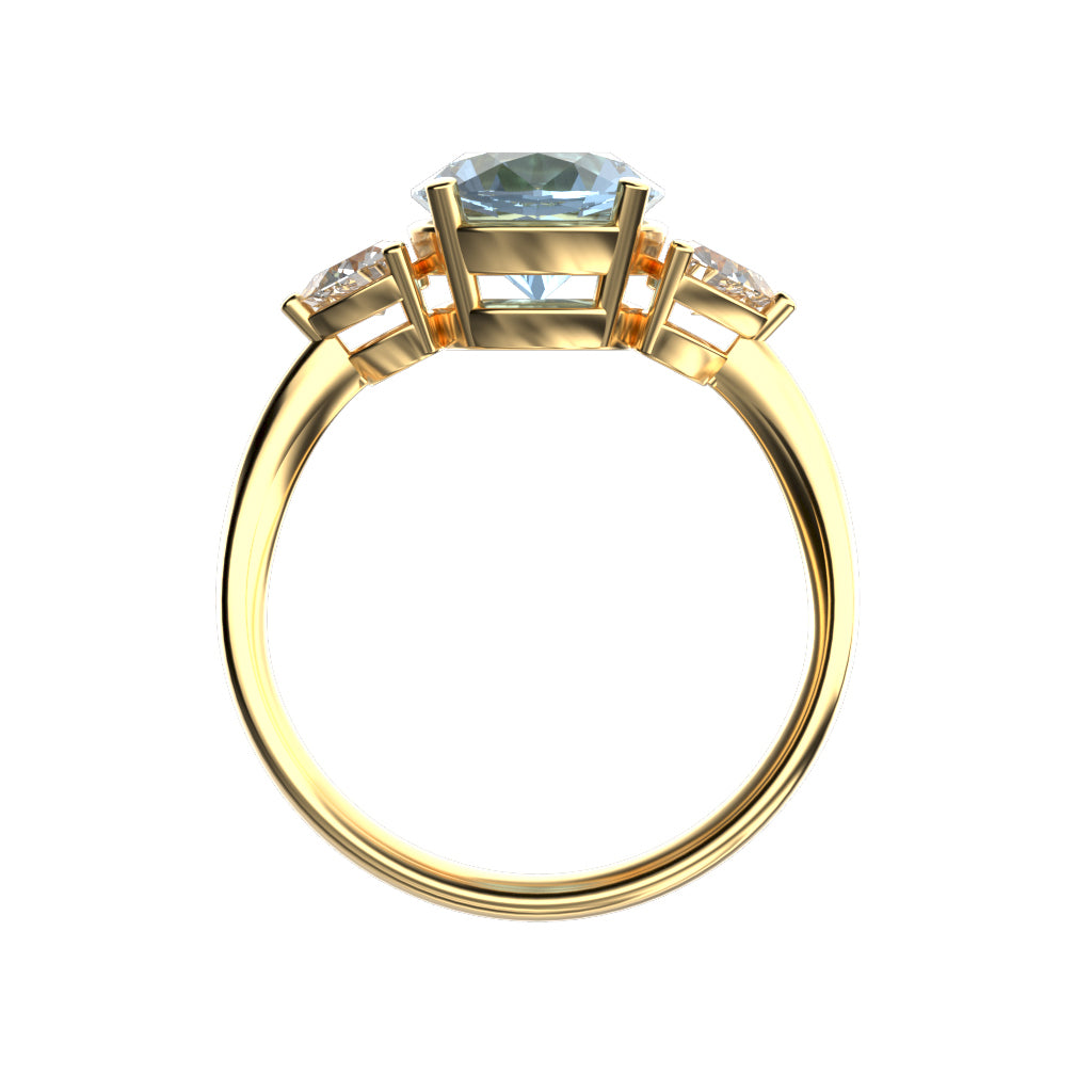 Star K Three 3 Stone 8mm Round Genuine Sky Blue Topaz Trillion Engagement Promise Comfort fit Ring