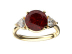 Star K Three 3 Stone 8mm Round Genuine Garnet Trillion Engagement Promise Comfort fit Ring