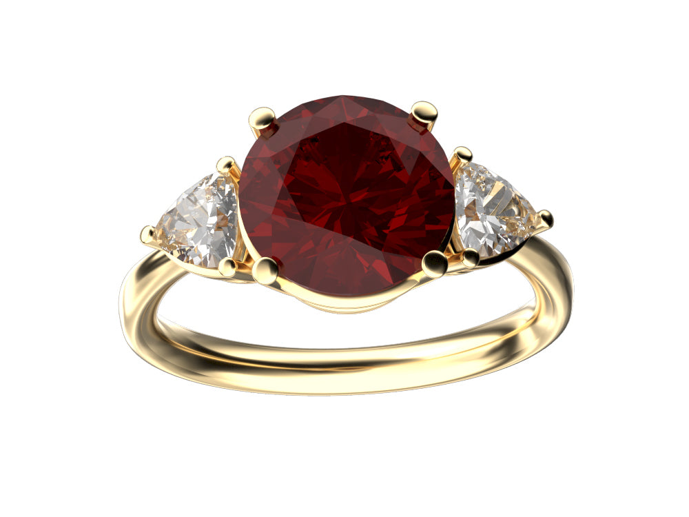 Star K Three 3 Stone 8mm Round Genuine Garnet Trillion Engagement Promise Comfort fit Ring