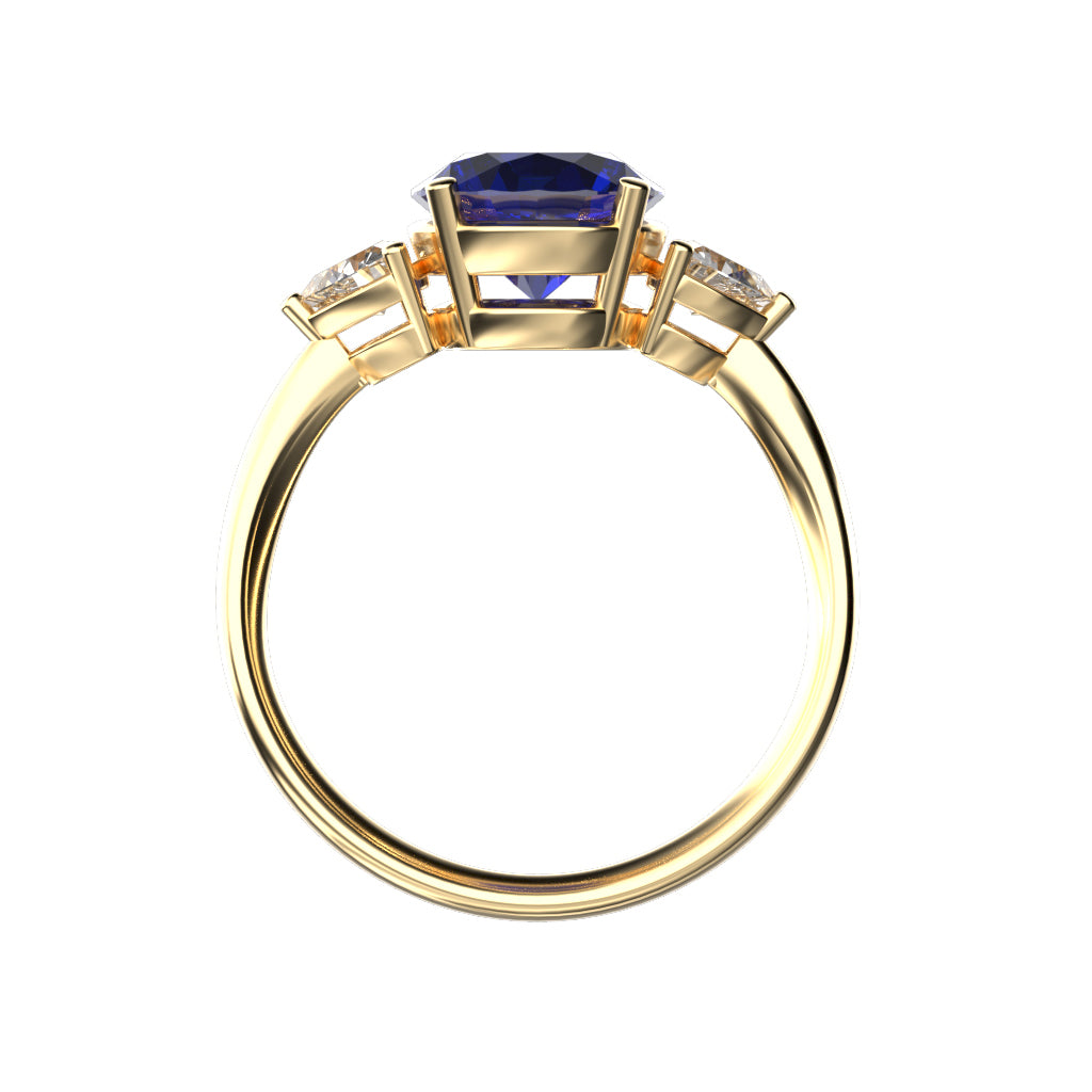Star K Three 3 Stone 8mm Round Created Sapphire Trillion Engagement Promise Comfort fit Ring