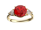 Star K Three 3 Stone 8mm Round Created Ruby Trillion Engagement Promise Comfort fit Ring