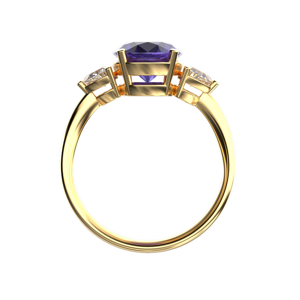 Star K Three 3 Stone 8mm Round Simulated Alexandrite Trillion Engagement Promise Comfort fit Ring