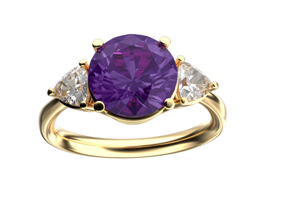 Star K Three 3 Stone 8mm Round Simulated Alexandrite Trillion Engagement Promise Comfort fit Ring