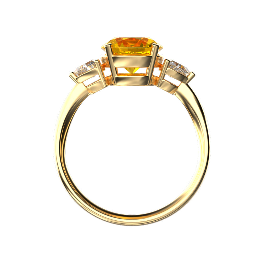 Star K Three 3 Stone 8mm Round Simulated Imperial Yellow Topaz Trillion Engagement Promise Comfort Ring