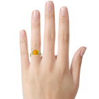 Star K Three 3 Stone 8mm Round Simulated Imperial Yellow Topaz Trillion Engagement Promise Comfort Ring