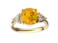 Star K Three 3 Stone 8mm Round Simulated Imperial Yellow Topaz Trillion Engagement Promise Comfort Ring