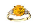Star K Three 3 Stone 8mm Round Simulated Imperial Yellow Topaz Trillion Engagement Promise Comfort Ring