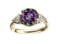 Star K Three 3 Stone 8mm Round Rainbow Mystic Topaz Trillion Engagement Promise Comfort fit Ring