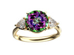 Star K Three 3 Stone 8mm Round Rainbow Mystic Topaz Trillion Engagement Promise Comfort fit Ring