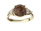 Star K Three 3 Stone 8mm Round Genuine Smoky Quartz Trillion Engagement Promise Comfort fit Ring