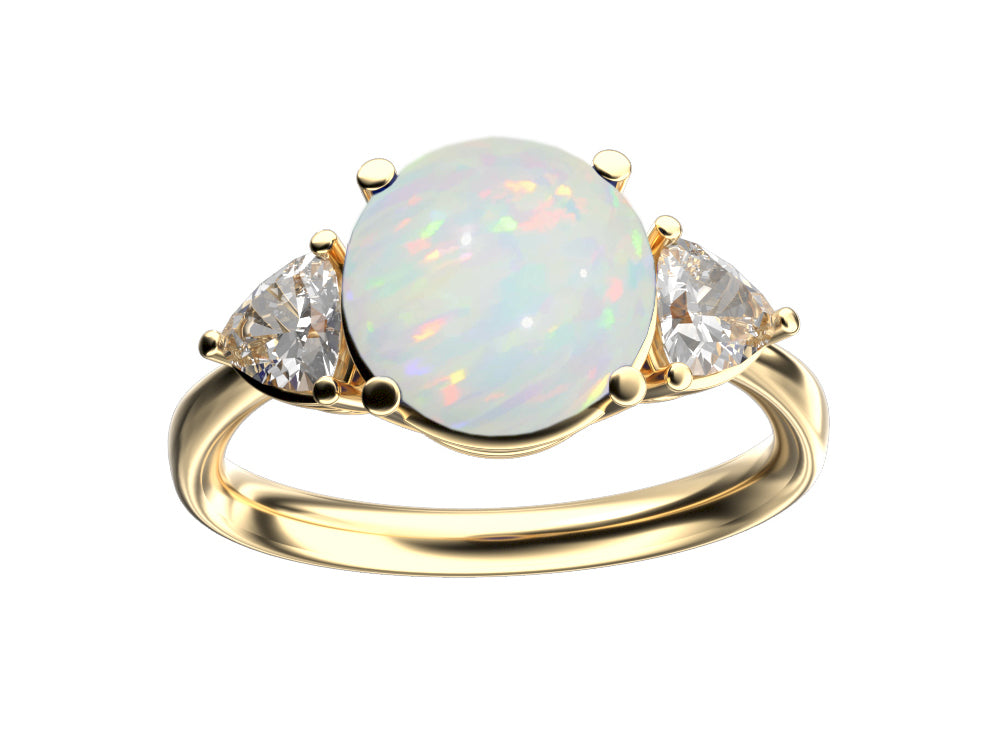 Star K Three 3 Stone 8mm Round Genuine Opal Trillion Engagement Promise Comfort fit Ring