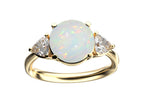 Star K Three 3 Stone 8mm Round Genuine Opal Trillion Engagement Promise Comfort fit Ring