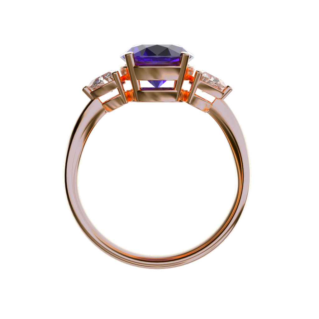 Star K Three 3 Stone 8mm Round Genuine Amethyst Trillion Engagement Promise Comfort fit Ring