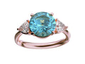 Star K Three 3 Stone 8mm Round Genuine Blue Topaz Trillion Engagement Promise Comfort fit Ring