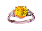 Star K Three 3 Stone 8mm Round Genuine Citrine Trillion Engagement Promise Comfort fit Ring