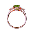 Star K Three 3 Stone 8mm Round Genuine Peridot Trillion Engagement Promise Comfort fit Ring