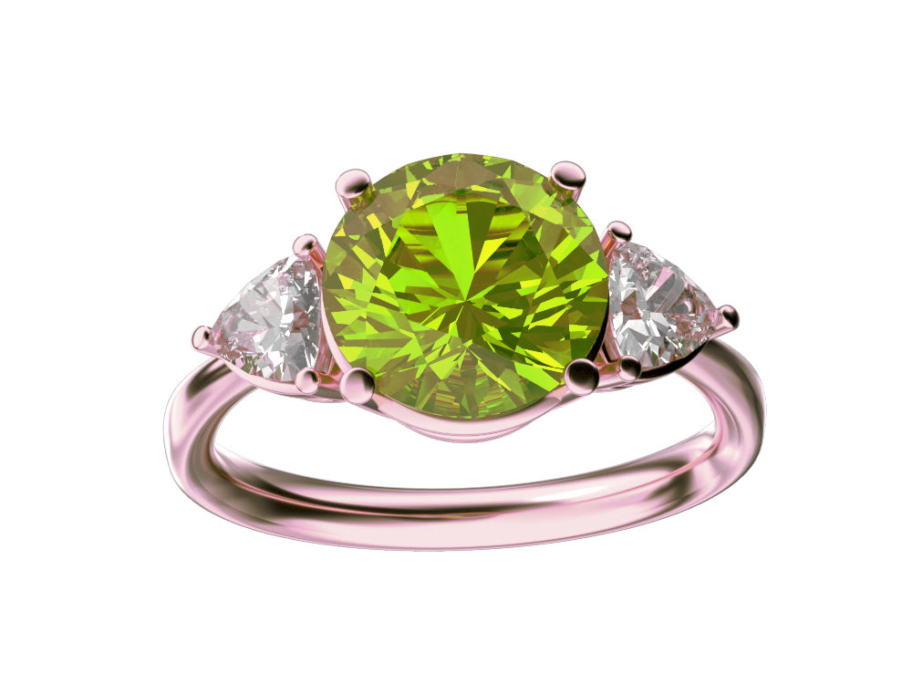 Star K Three 3 Stone 8mm Round Genuine Peridot Trillion Engagement Promise Comfort fit Ring