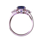 Star K Three 3 Stone 8mm Round Created Sapphire Trillion Engagement Promise Comfort fit Ring