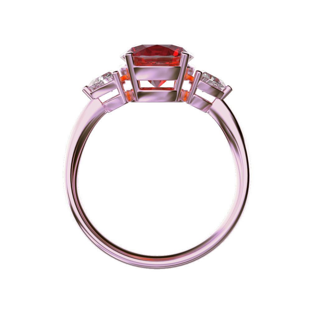 Star K Three 3 Stone 8mm Round Created Ruby Trillion Engagement Promise Comfort fit Ring