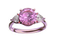Star K Three 3 Stone 8mm Round Created Pink Sapphire Trillion Engagement Promise Comfort fit Ring