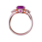 Star K Three 3 Stone 8mm Round Simulated Pink Tourmaline Trillion Engagement Promise Comfort fit Ring
