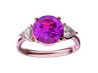 Star K Three 3 Stone 8mm Round Simulated Pink Tourmaline Trillion Engagement Promise Comfort fit Ring
