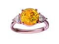 Star K Three 3 Stone 8mm Round Simulated Imperial Yellow Topaz Trillion Engagement Promise Comfort Ring