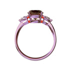 Star K Three 3 Stone 8mm Round Genuine Smoky Quartz Trillion Engagement Promise Comfort fit Ring