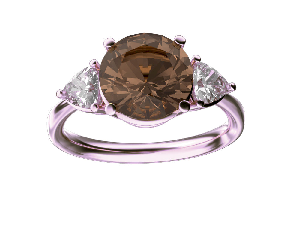 Star K Three 3 Stone 8mm Round Genuine Smoky Quartz Trillion Engagement Promise Comfort fit Ring
