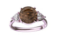 Star K Three 3 Stone 8mm Round Genuine Smoky Quartz Trillion Engagement Promise Comfort fit Ring