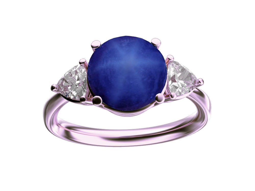 Star K Three 3 Stone 8mm Round Created Star Sapphire Trillion Engagement Promise Comfort fit Ring