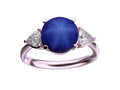 Star K Three 3 Stone 8mm Round Created Star Sapphire Trillion Engagement Promise Comfort fit Ring