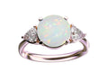 Star K Three 3 Stone 8mm Round Genuine Opal Trillion Engagement Promise Comfort fit Ring