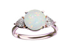 Star K Three 3 Stone 8mm Round Genuine Opal Trillion Engagement Promise Comfort fit Ring